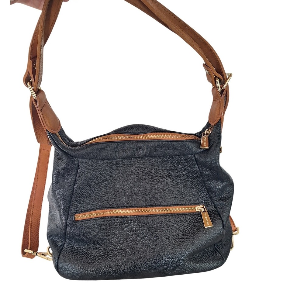 Valentina Black Brown Leather‎  Convertible Backpack Shoulder Bag - Picture 2 of 11